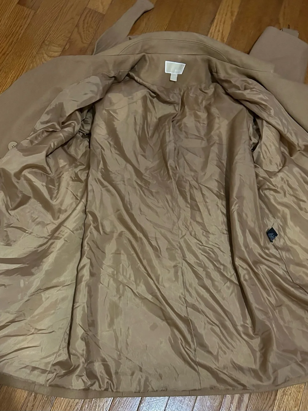 Like New! Michael Kors Camel Wool Belted Pea Trench Coat Tan 1X - Picture 7 of 8